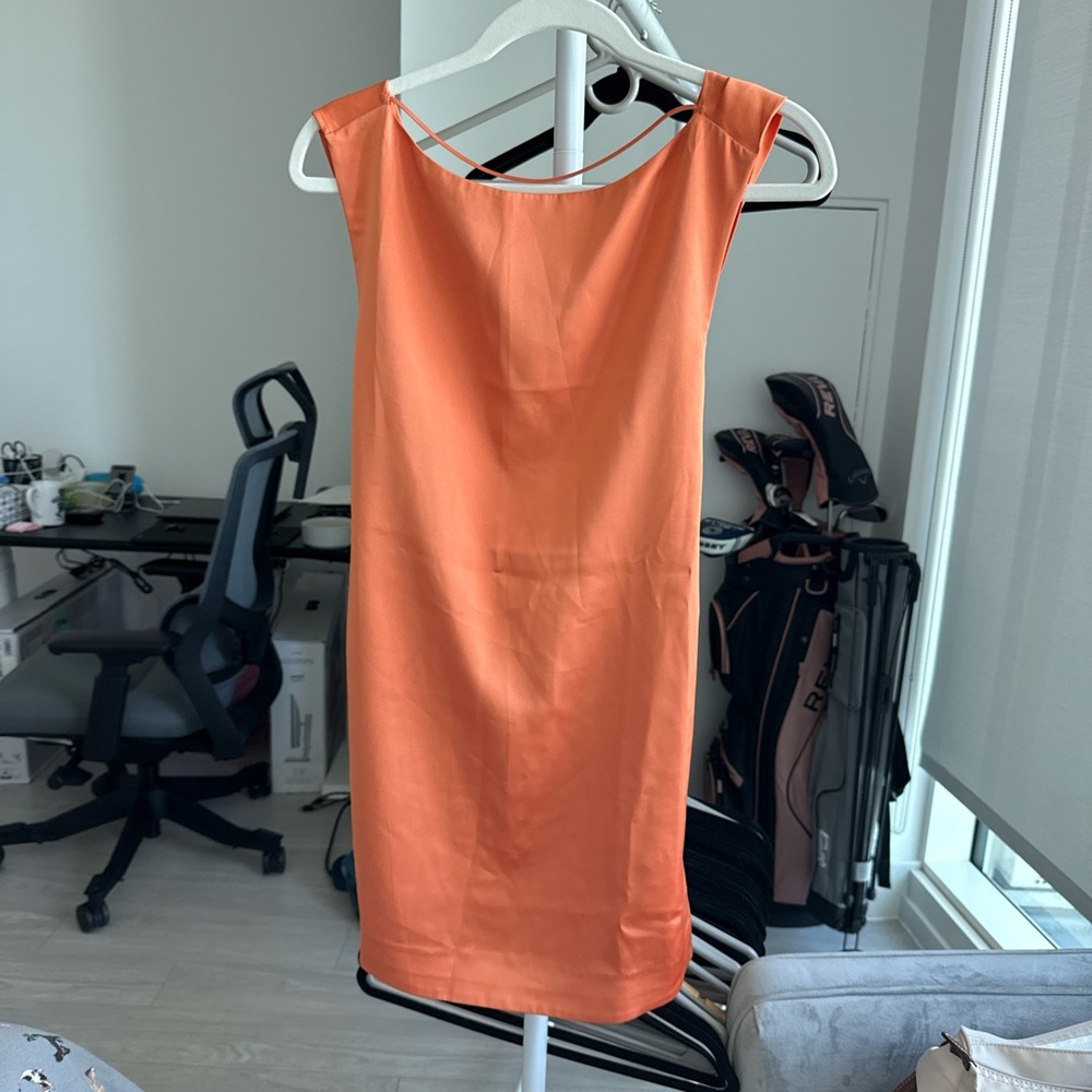 COS Orange Draped Open Back Dress